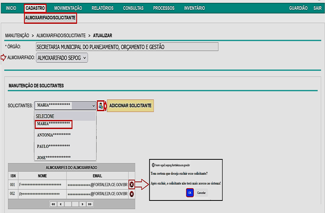 Fig. 8 – Tela de gerenciamento de solicitantes