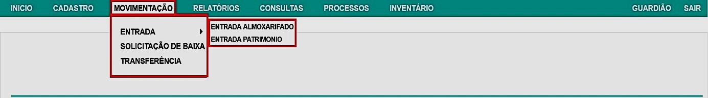 Fig. 16 - Funcionalidades do módulo movimentação