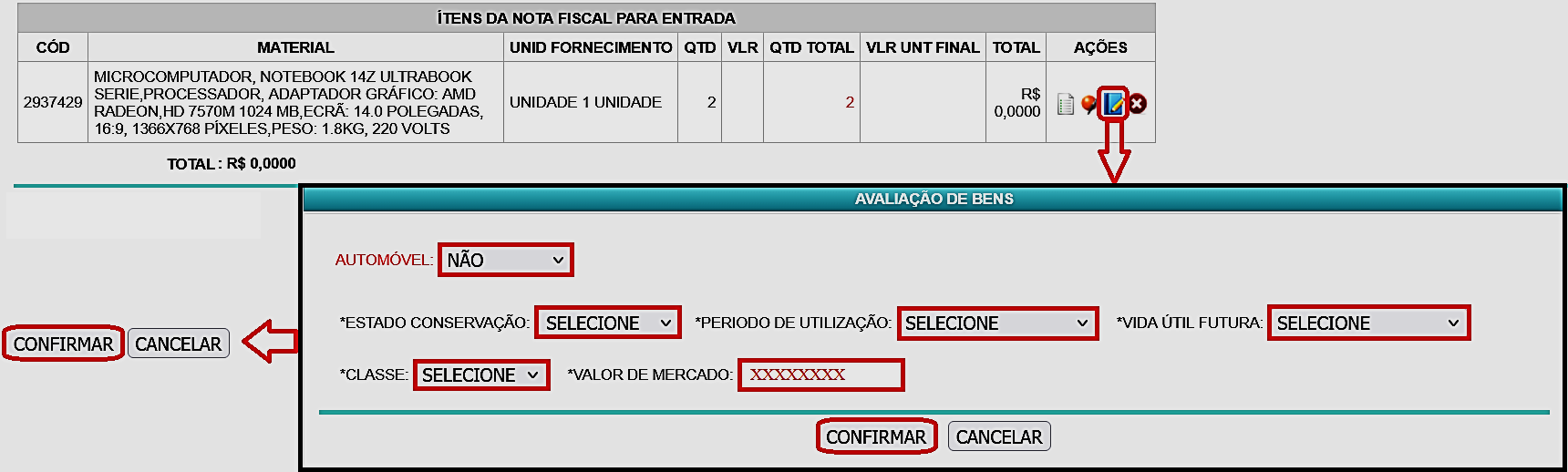Fig. 22.7 – Avaliação padrão de bens
