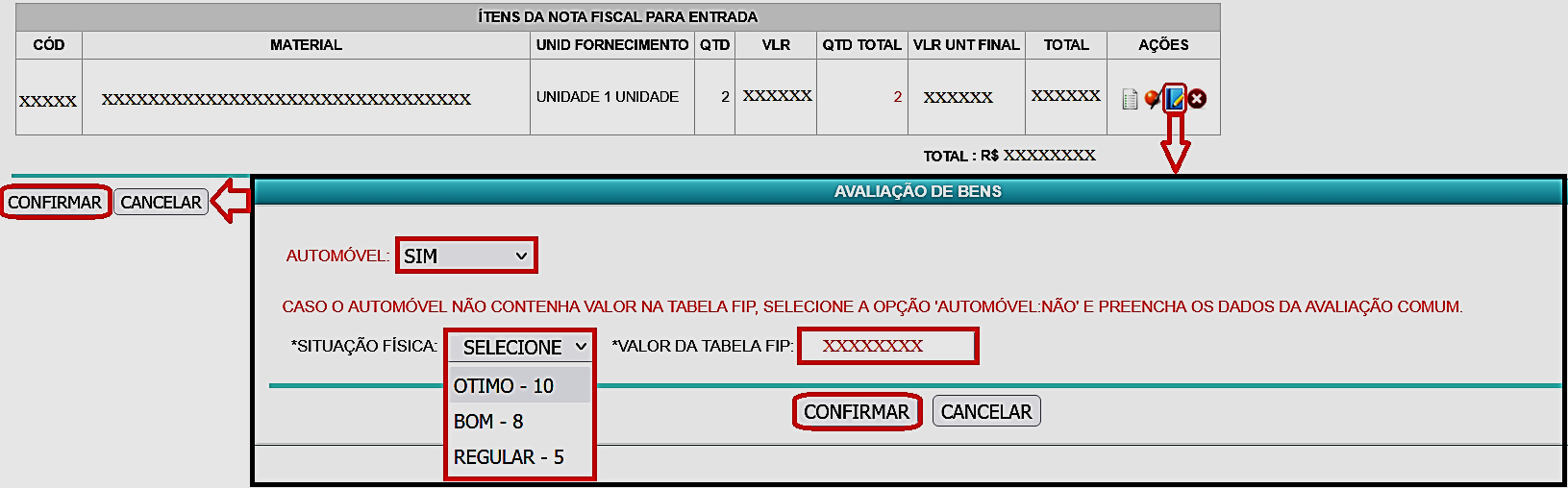 Fig. 22.8 – Avaliação de bens (veículo)