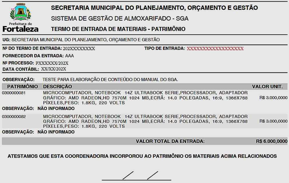 Fig. 22.10 – Modelo de termo de entrada de bem permanente