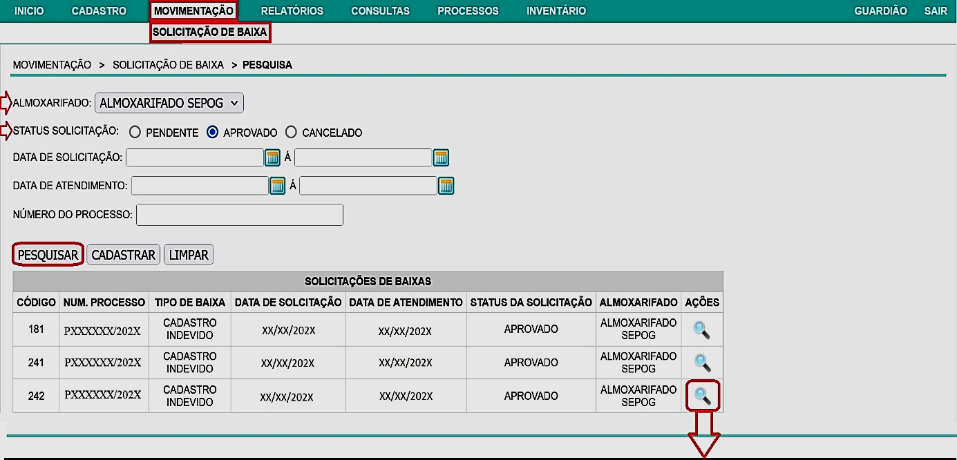 Fig. 25 – Tela de consulta de solicitação de baixa