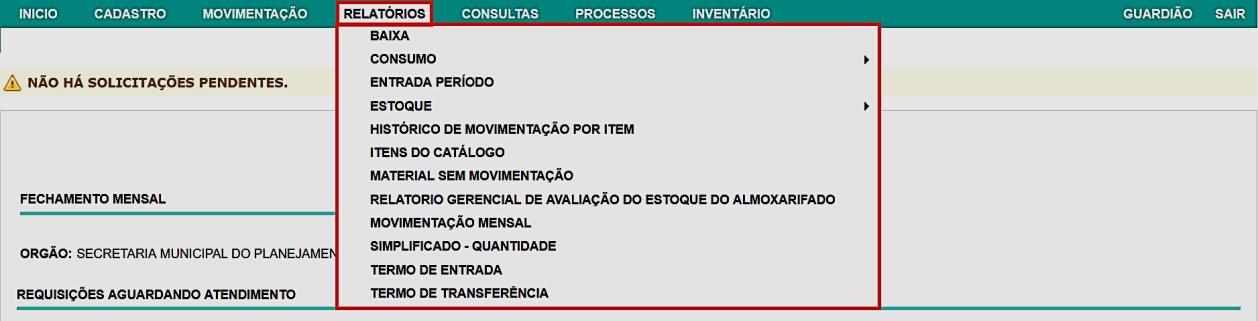 Fig. 28 - Tela do módulo relatórios
