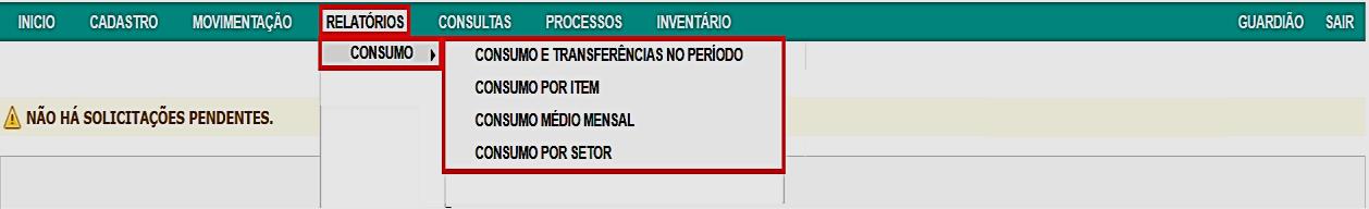 Fig. 32 – Menu de relatórios de consumo
