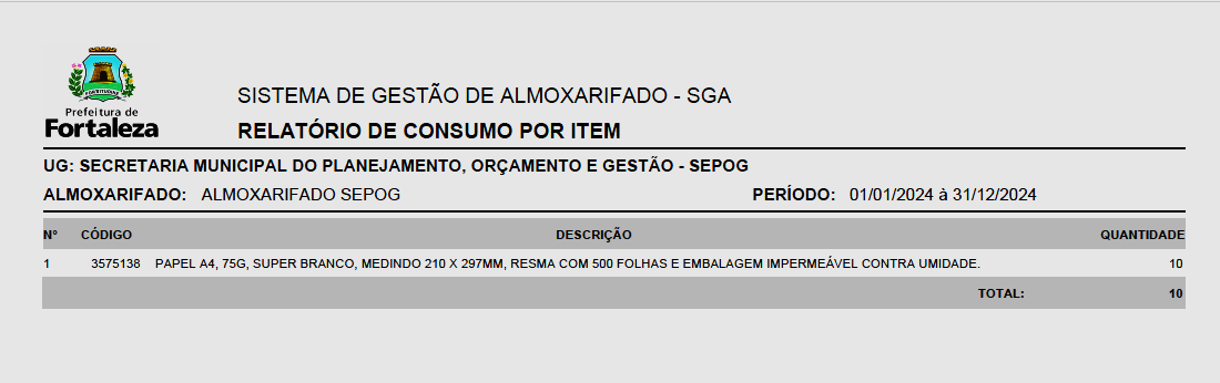 Fig. 35.1 – Modelo do relatório de consumo por item - específico