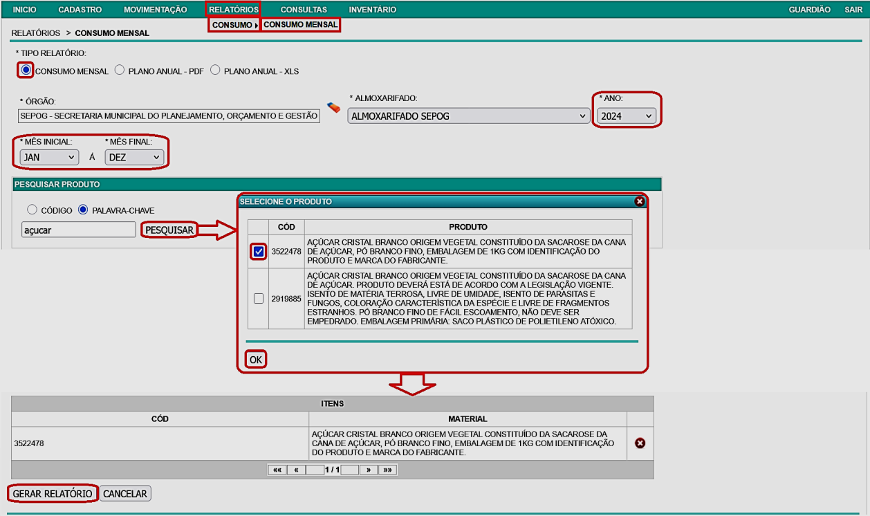 Fig. 36 – Tela do relatório de consumo mensal