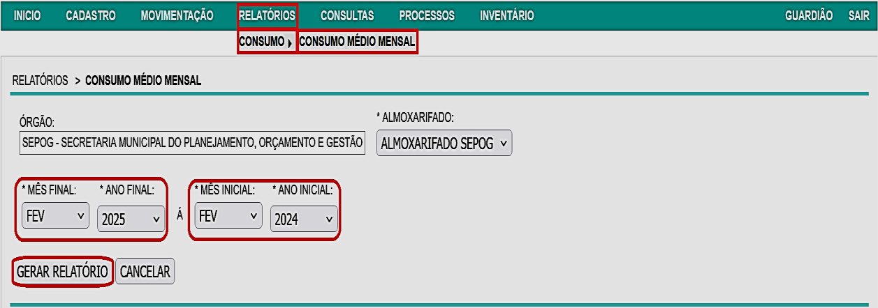 Fig. 38 – Tela do relatório de consumo médio mensal