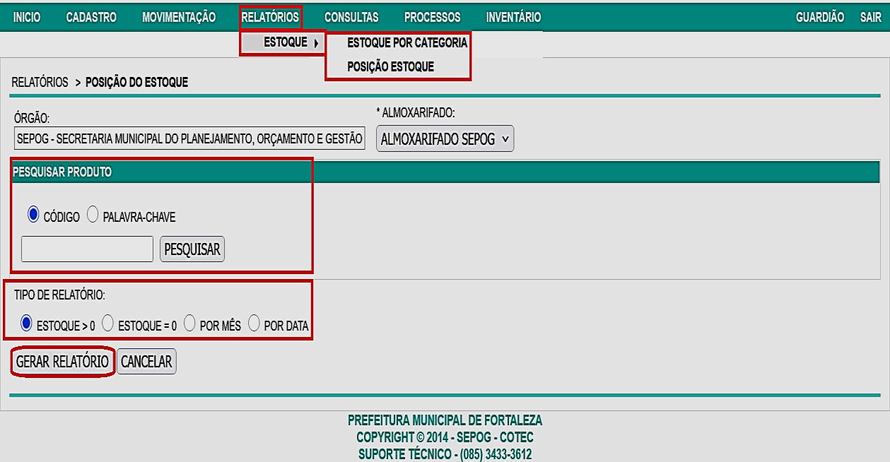 Fig. 43 – Tela do relatório de posição do estoque