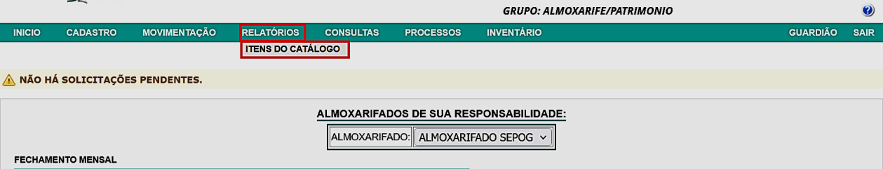 Fig. 45 – Tela do relatório itens do catálogo