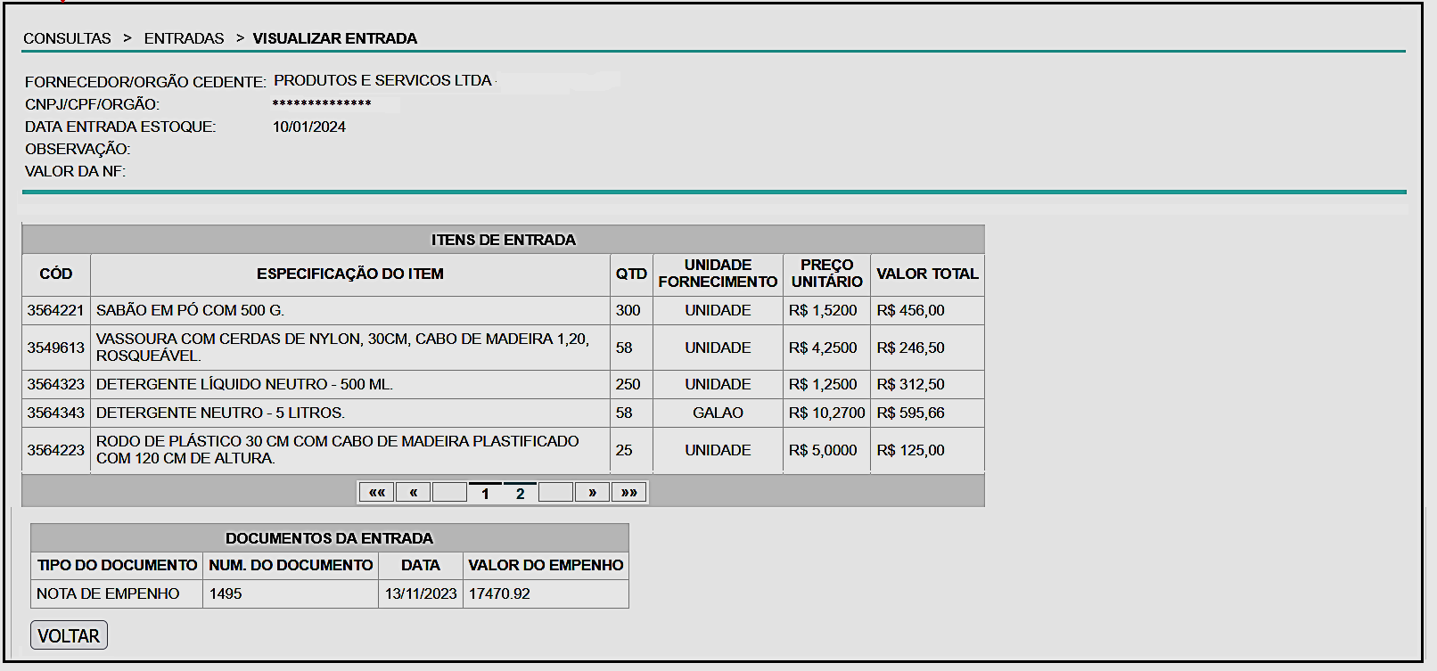 Fig. 55.1 – Contin. tela de visualização de entradas
