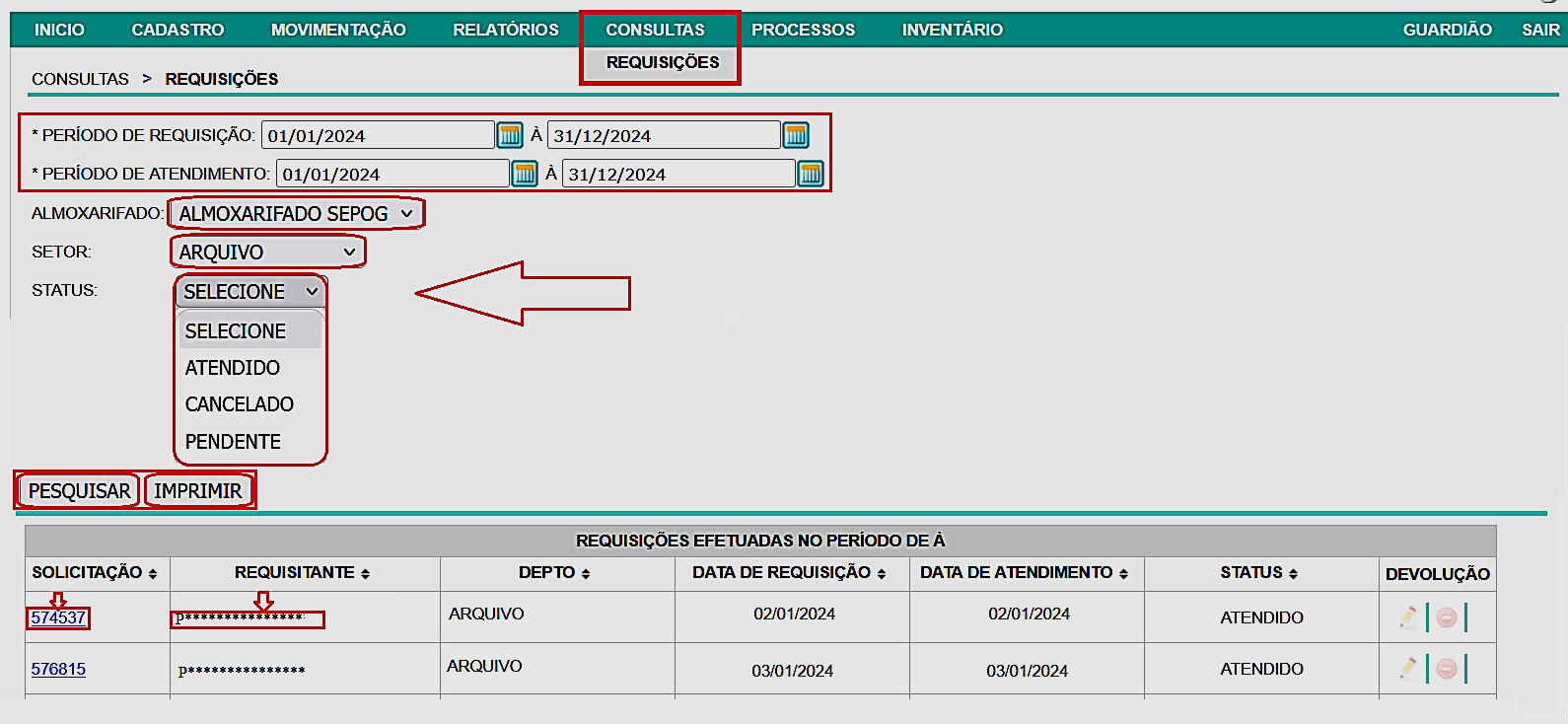 Fig. 56 – Consulta lista de requisições