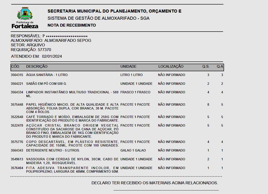 Fig. 57.1 – Modelo da nota de recebimento