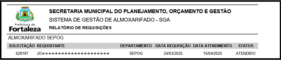 Fig. 62.1 – Modelo do relatório de requisições