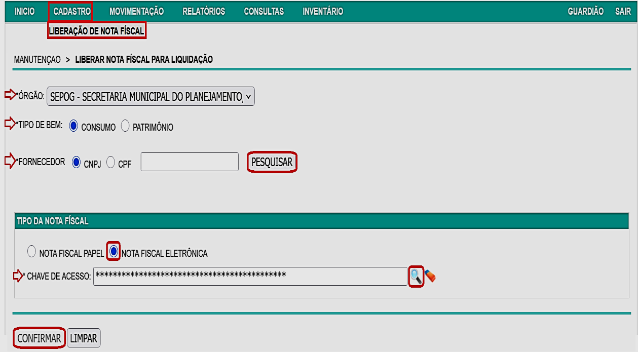 Fig. 12 – Tela de liberação de nota fiscal