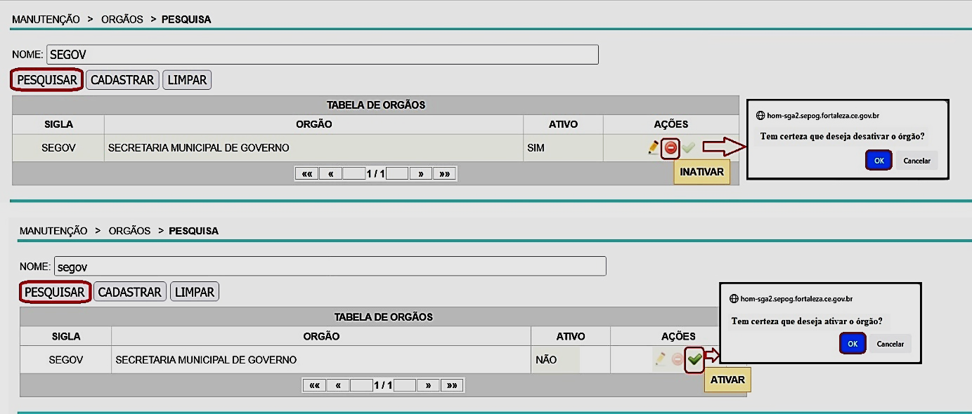 Fig. 16 – Desativação e ativação de uma UG