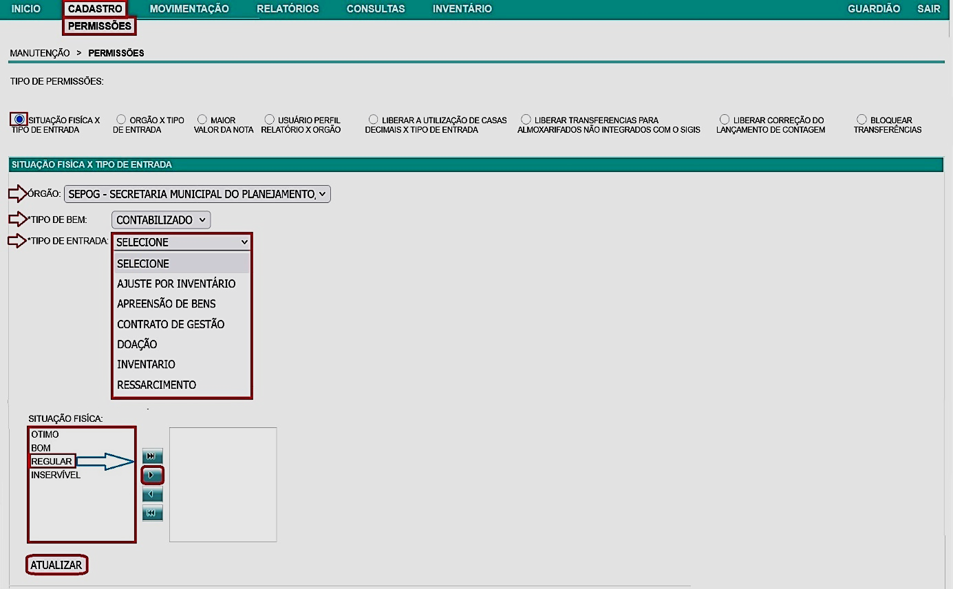 Fig. 18 – Liberação de situação física por tipo de entrada
