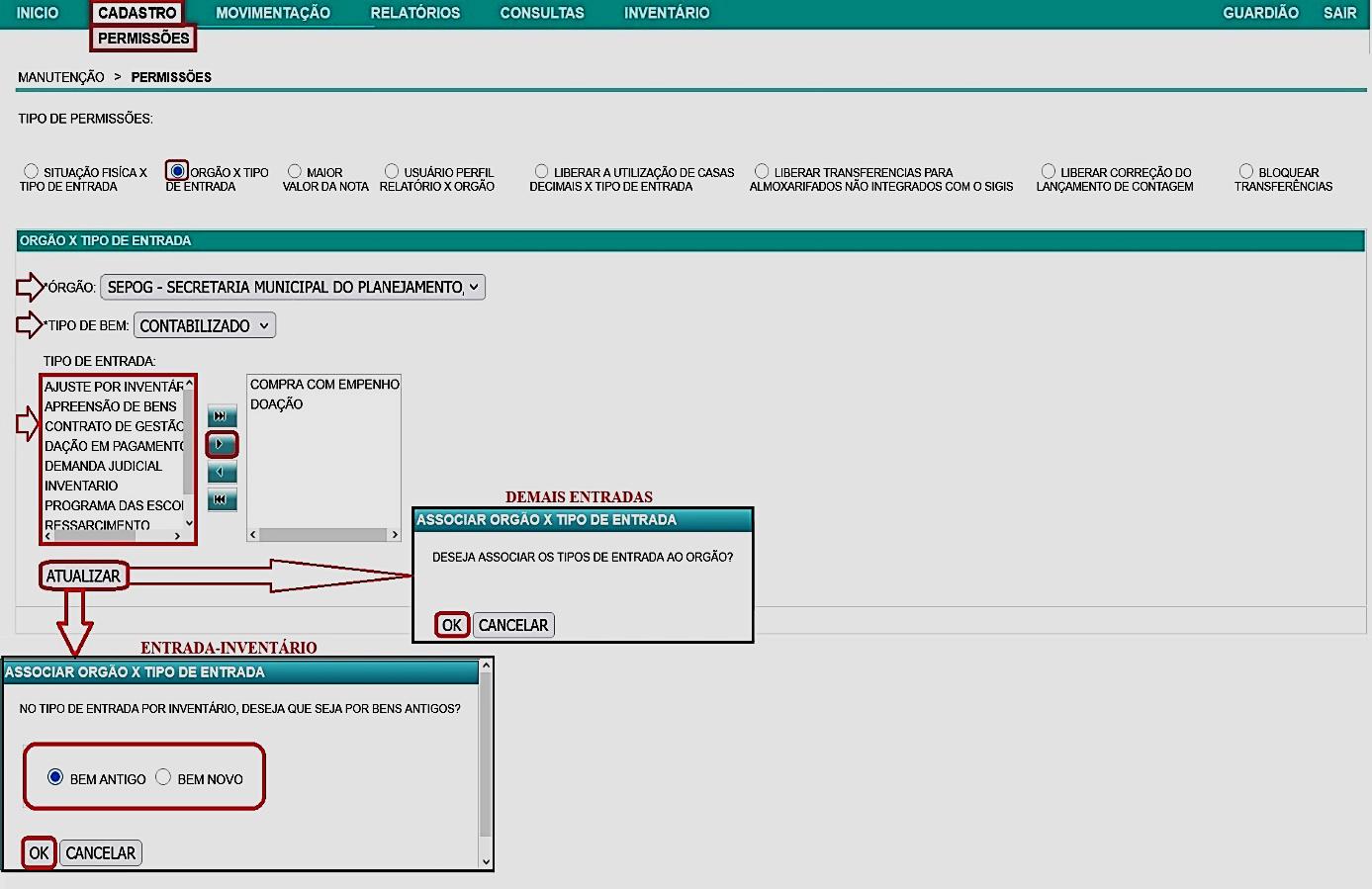Fig. 20 – Liberação tipo de entrada por órgão