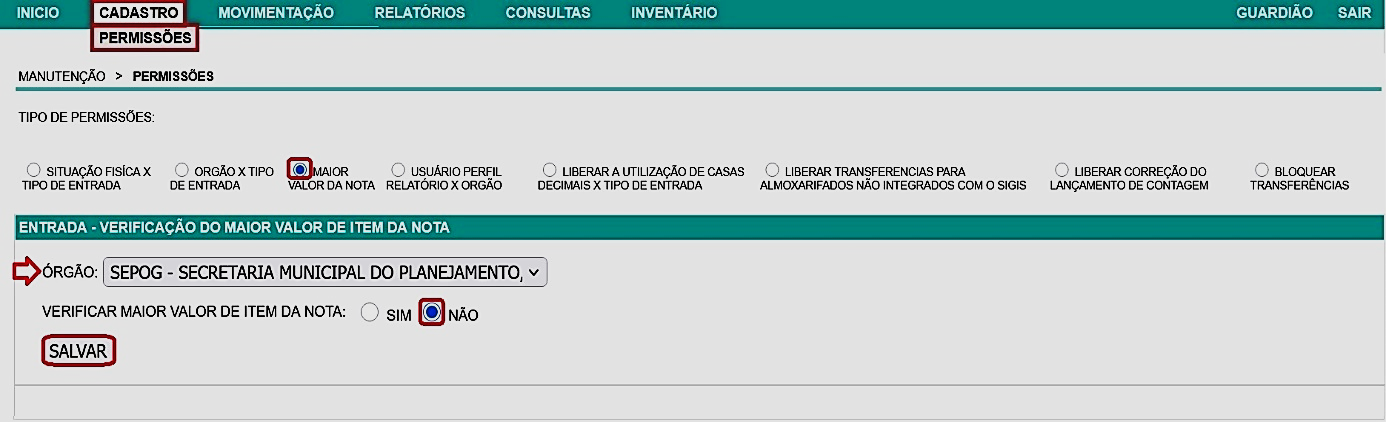 Fig. 22 – Liberação de maior valor de item da nota fiscal