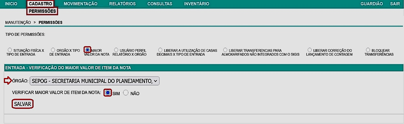 Fig. 23 – Manter padrão de verificação de maior valor de item da nota