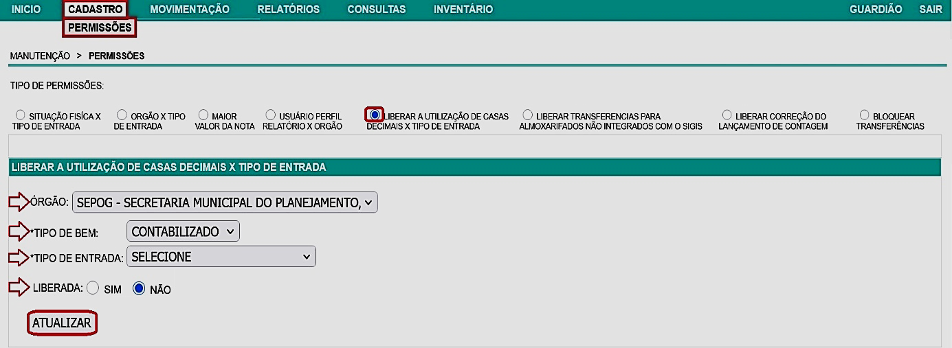 Fig. 26 – Configuração de uso de casas decimais