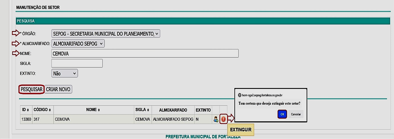 Fig. 32 – Extinção de setor no almoxarifado