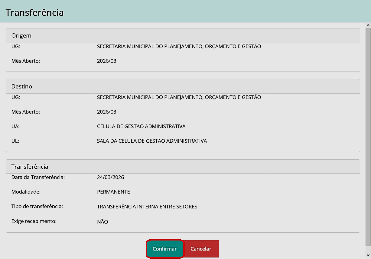 Fig. 4.2 – Modal de confirmação de transferência