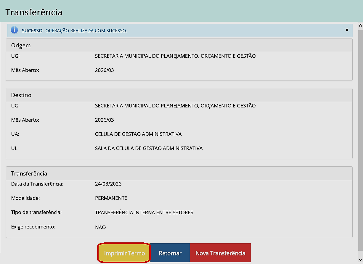 Fig. 4.3 – Modal de geração do termo de transferência