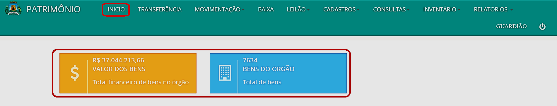 Fig. 11 – Painéis de contabilização da quantidade e valor dos bens