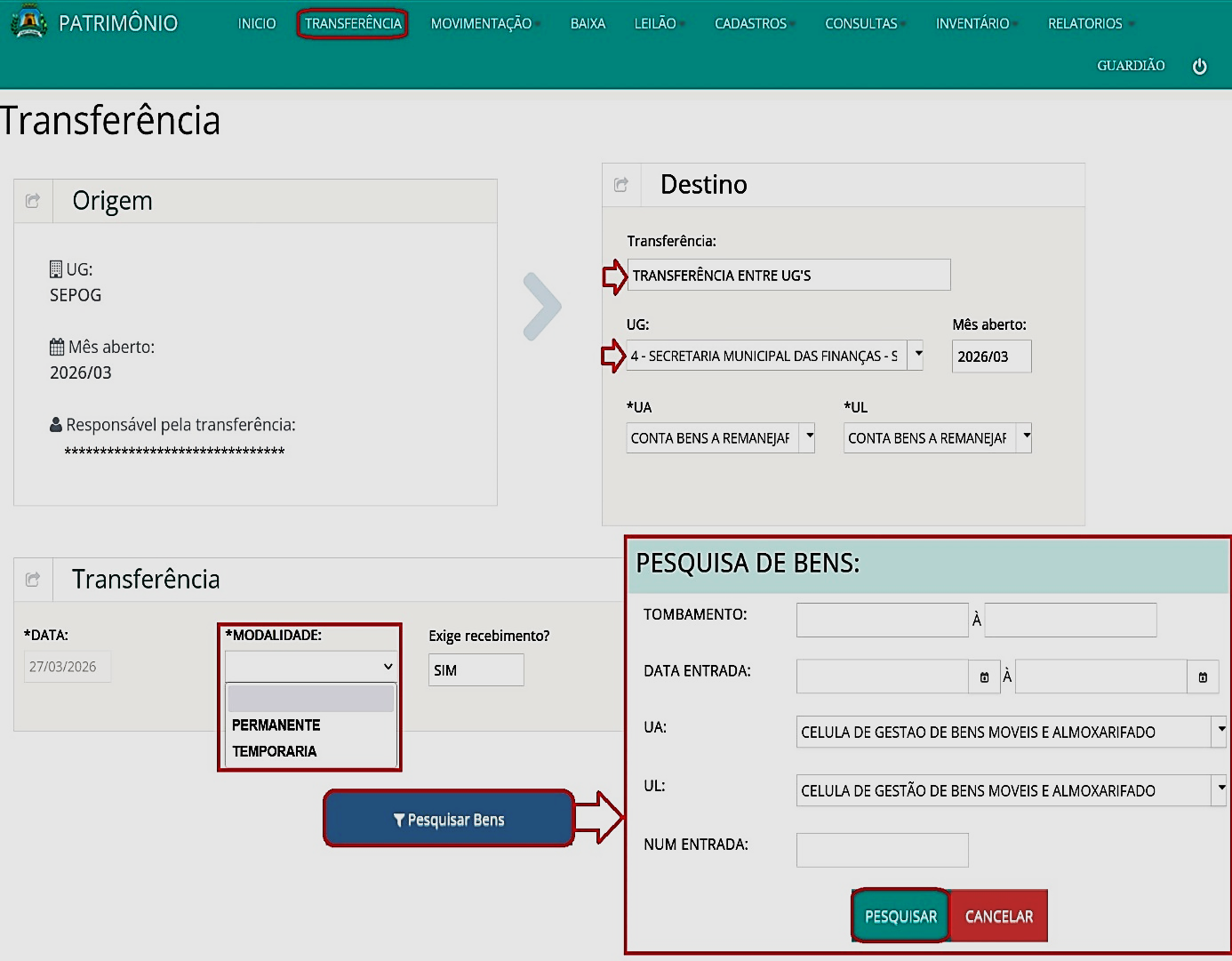 Fig. 12 – Tela de realização de transferência