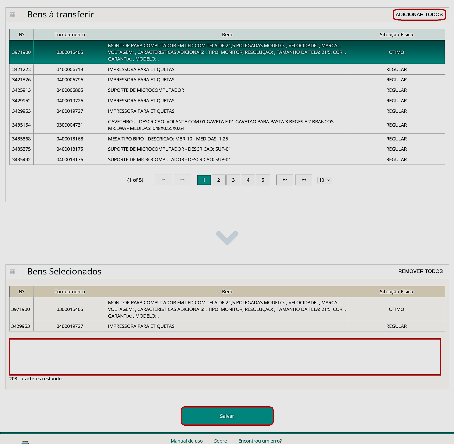 Fig. 14.1 – Continuação – Seleção de bens e observação