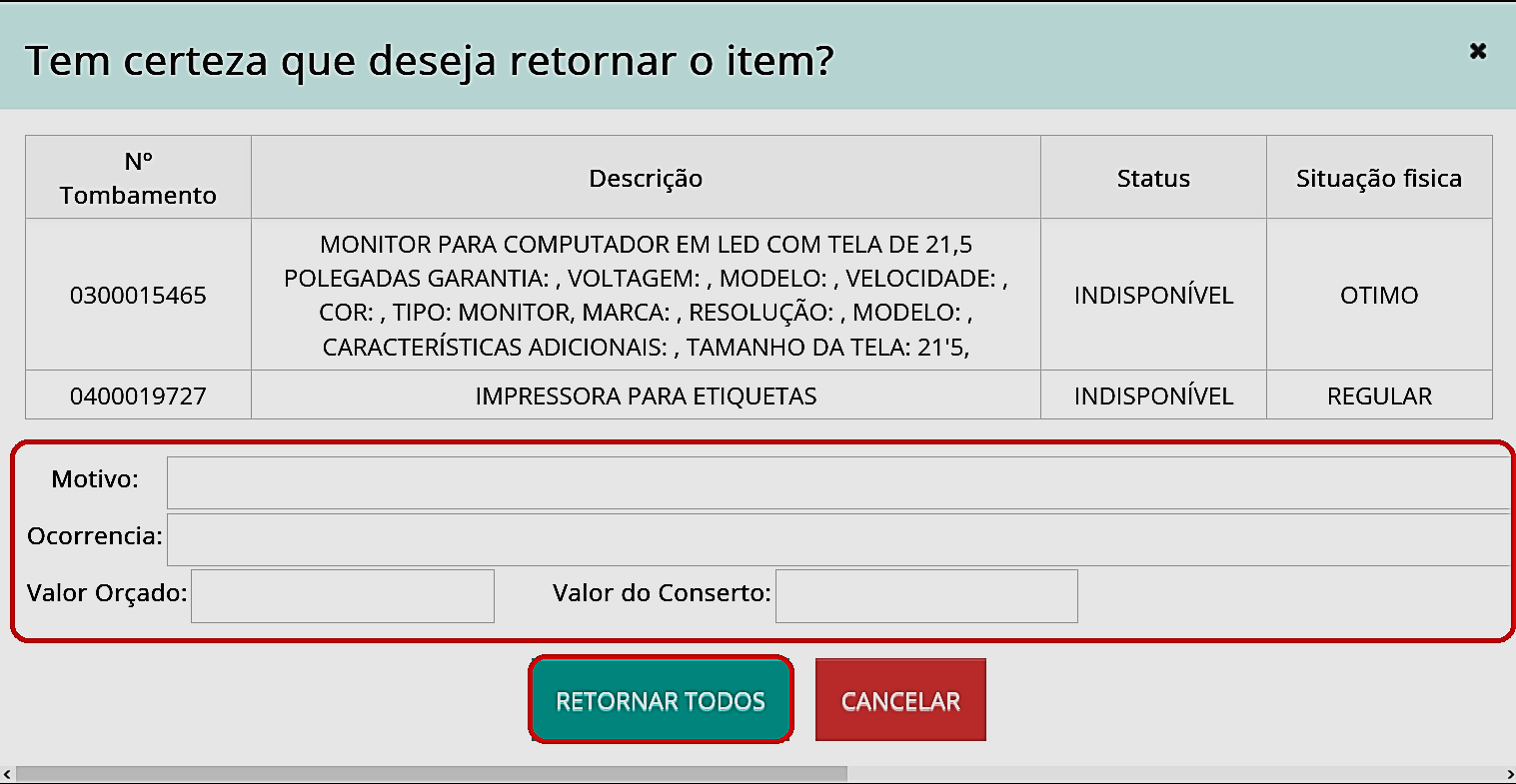 Fig. 16.2 – Confirmação do retorno