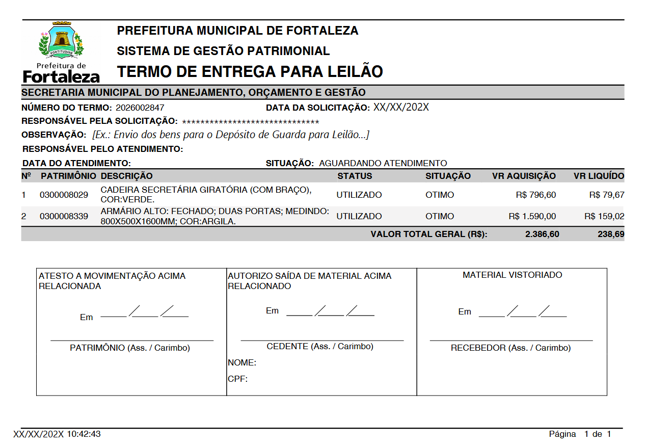 Fig. 19.2 – Modelo do termo de entrega para leilão