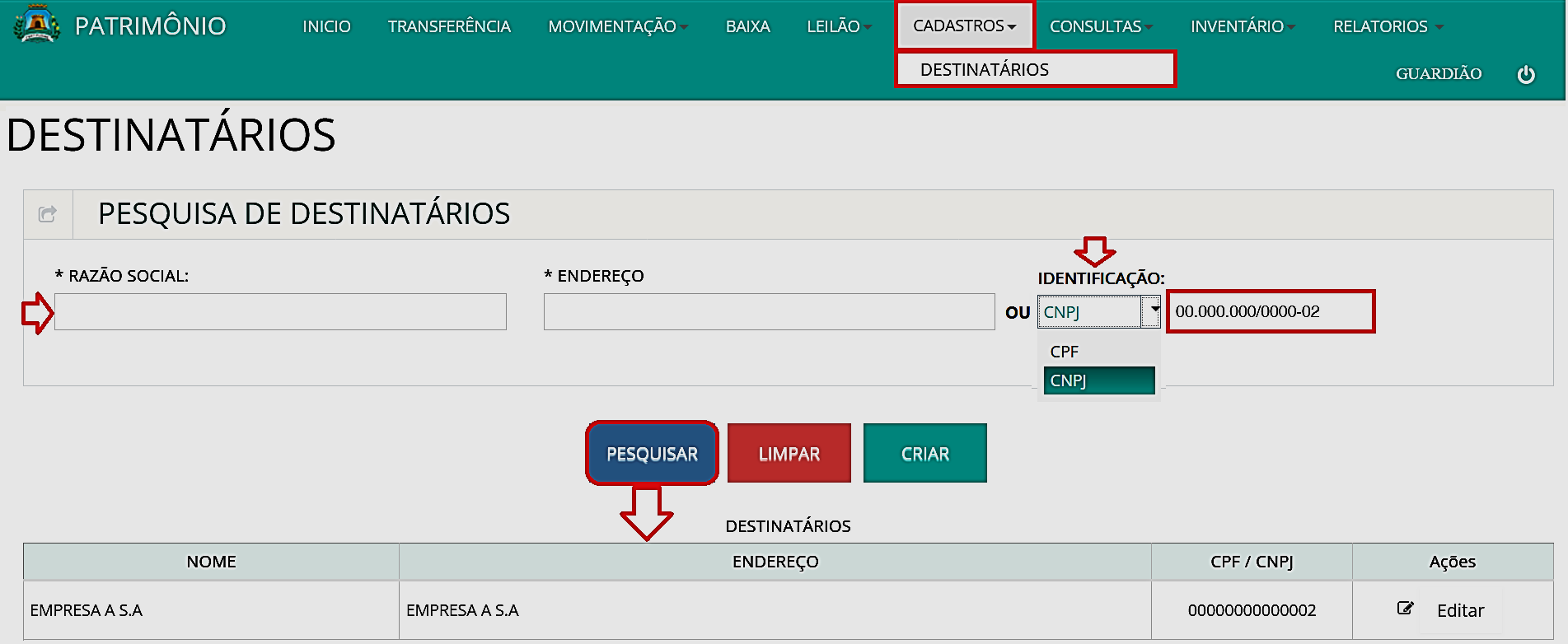 Fig. 21 – Consulta de destinatário/prestador de serviço