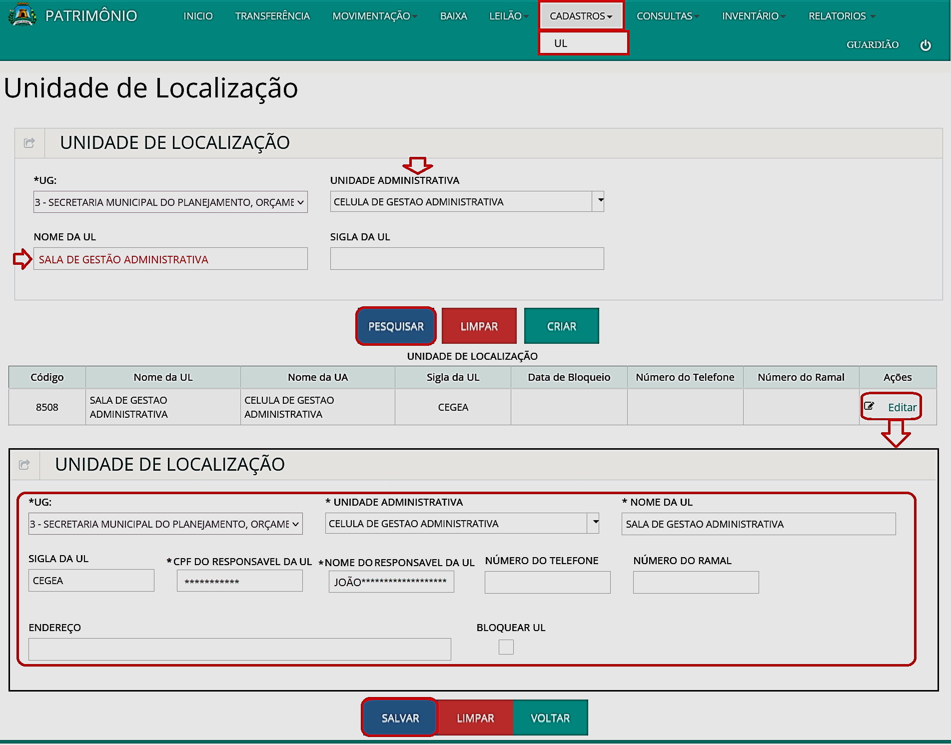 Fig. 23 – Edição de UL