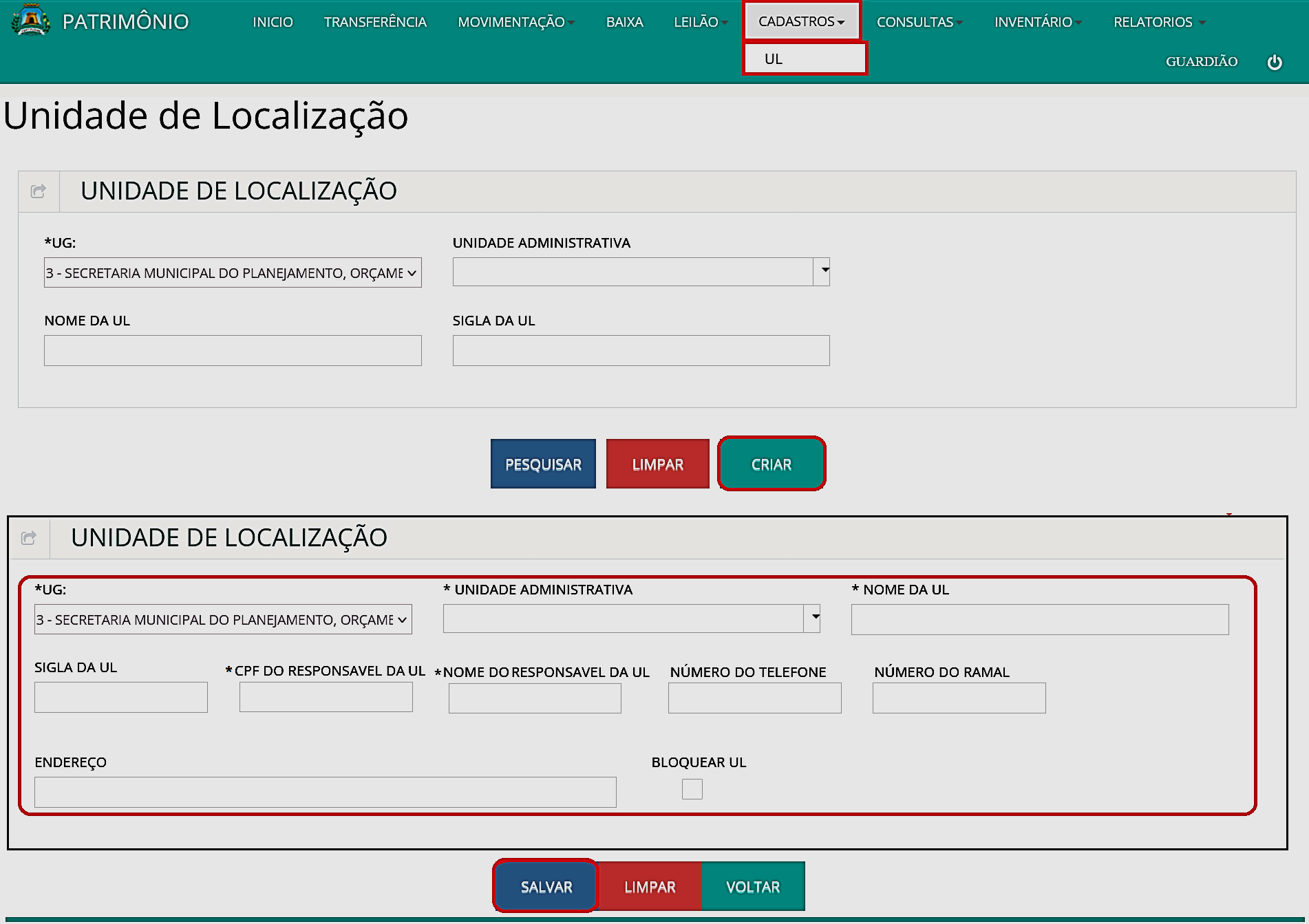 Fig. 24 – Criação de UL