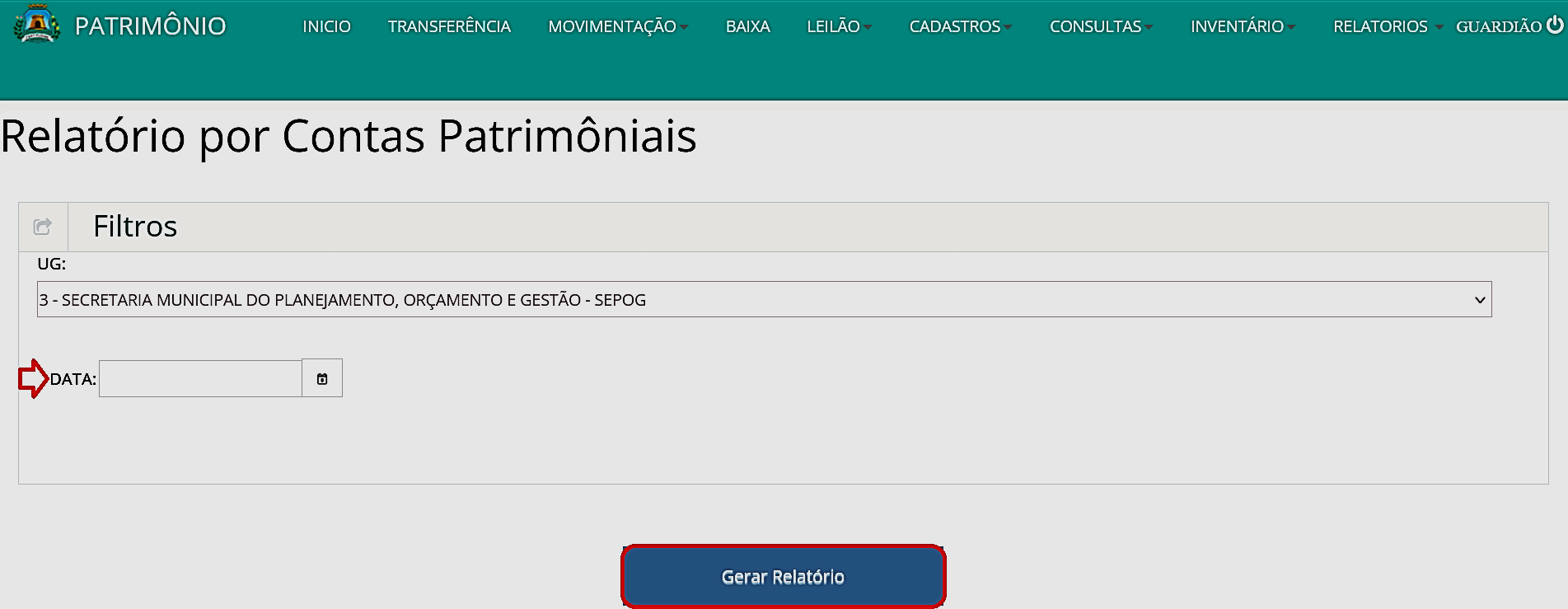 Fig. 32 – Tela do relatório por contas patrimoniais