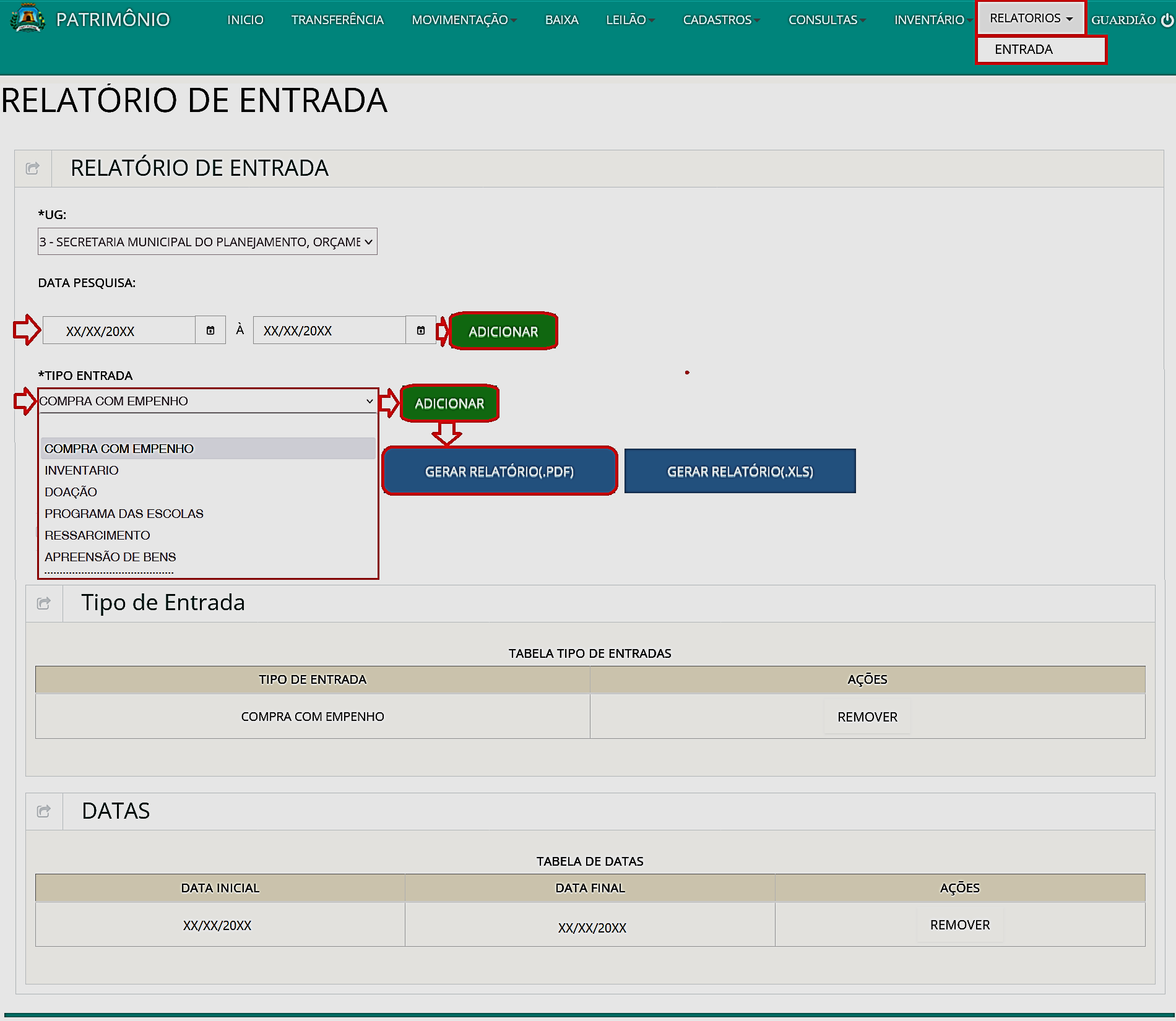 Fig. 33 – Tela do relatório de entrada
