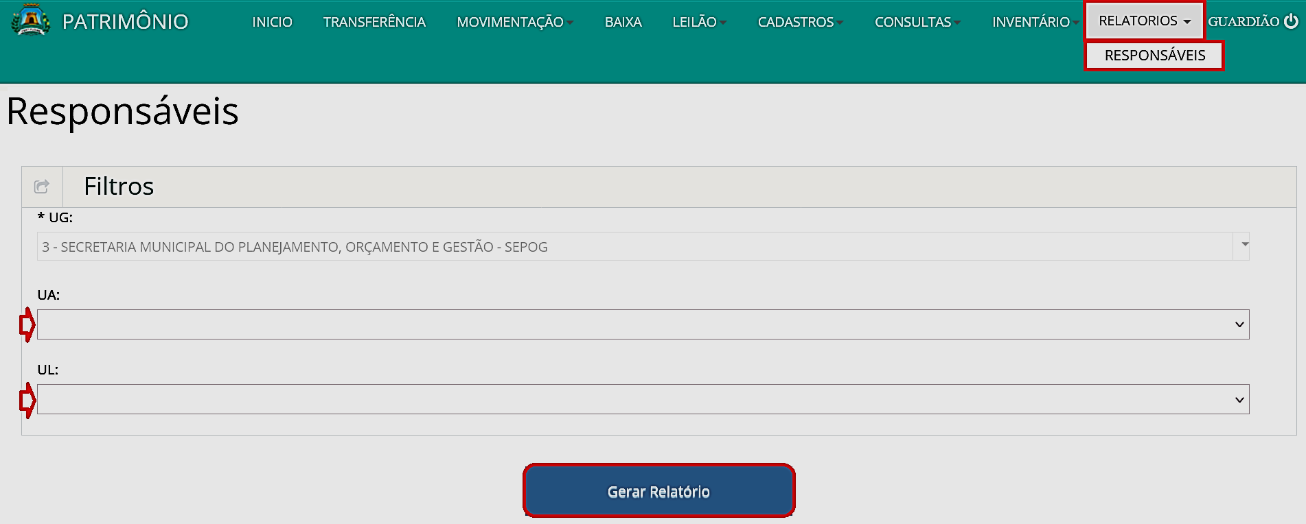 Fig. 36 – Tela do relatório de responsáveis