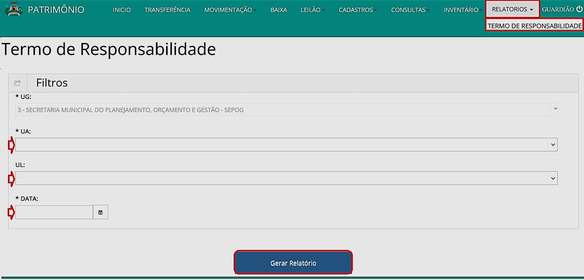 Fig. 42 – Tela do termo de responsabilidade