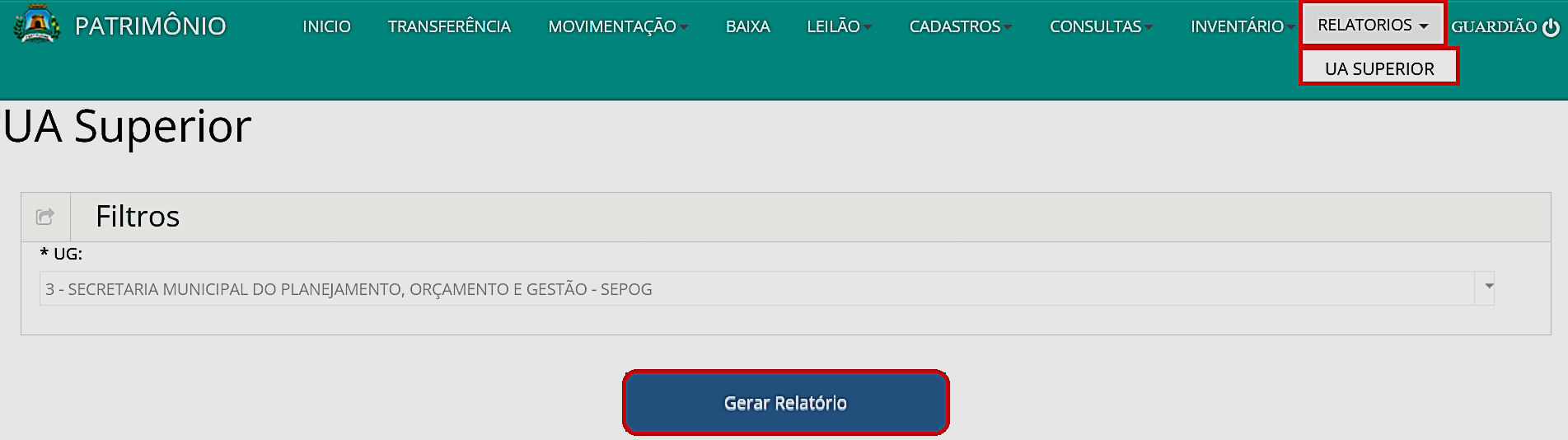 Fig. 43 – Tela do relatório de UA superior