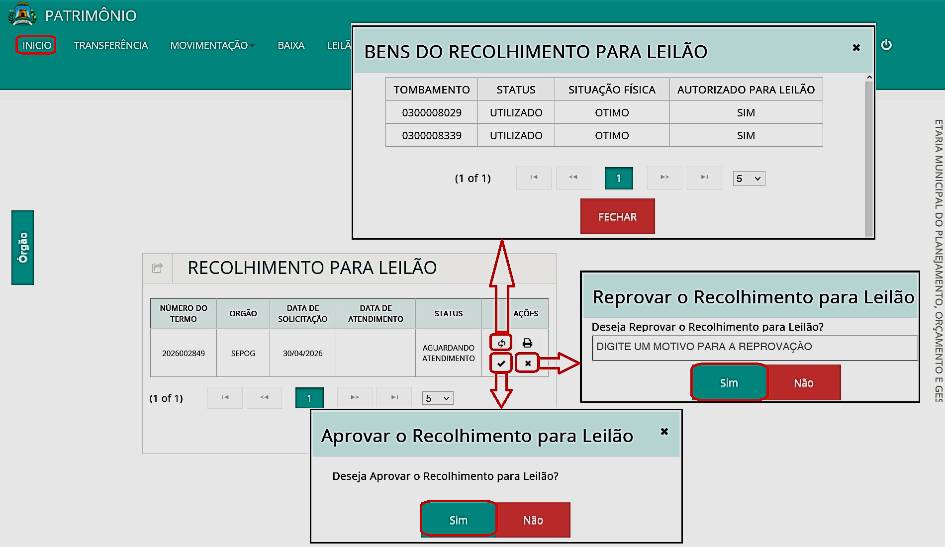 Fig. 45 – Análise e aprovação de recolhimento para leilão