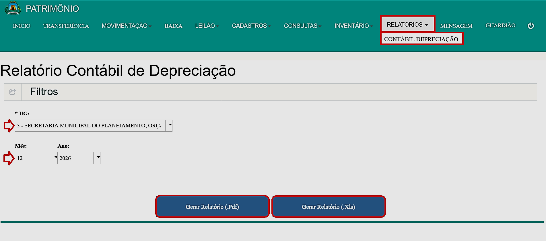 Fig. 52 – Tela do relatório contábil de depreciação