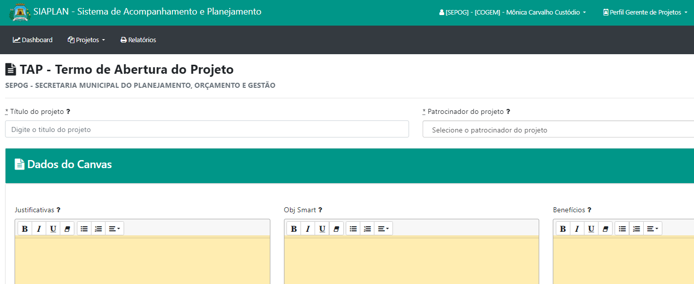 Como cadastrar um projeto?