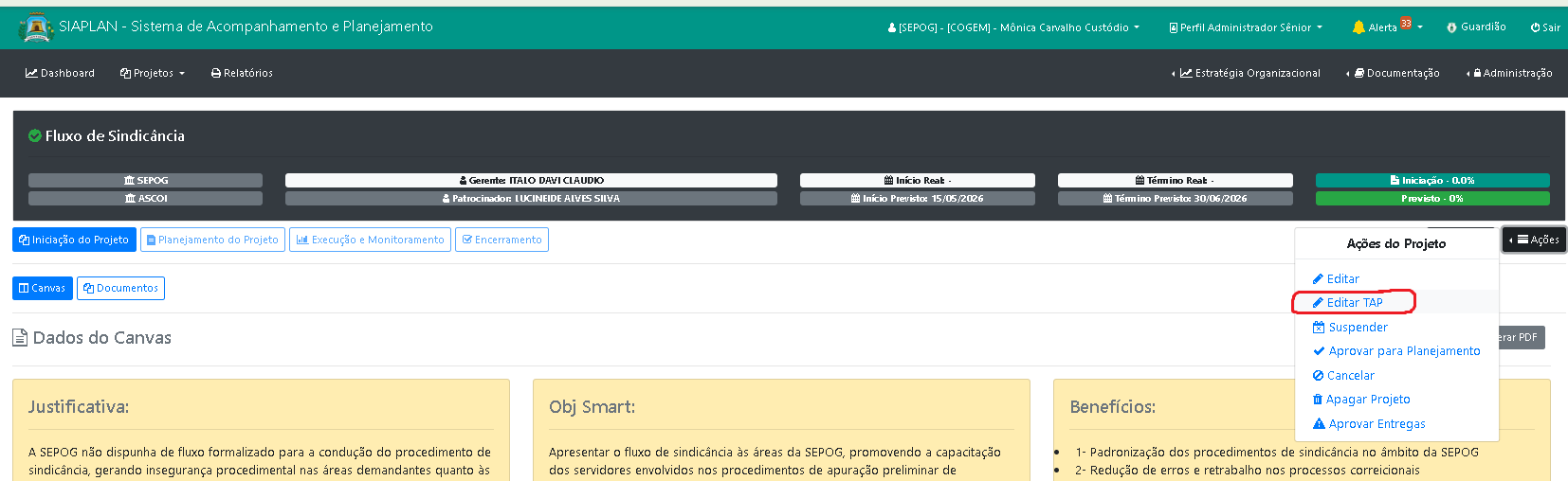 Como alterar o CANVAS de um projeto?