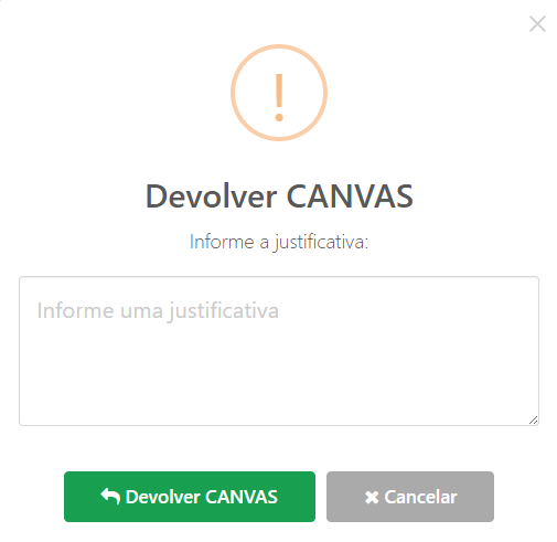 Janela Devolver CANVAS com campo para informar a justificativa