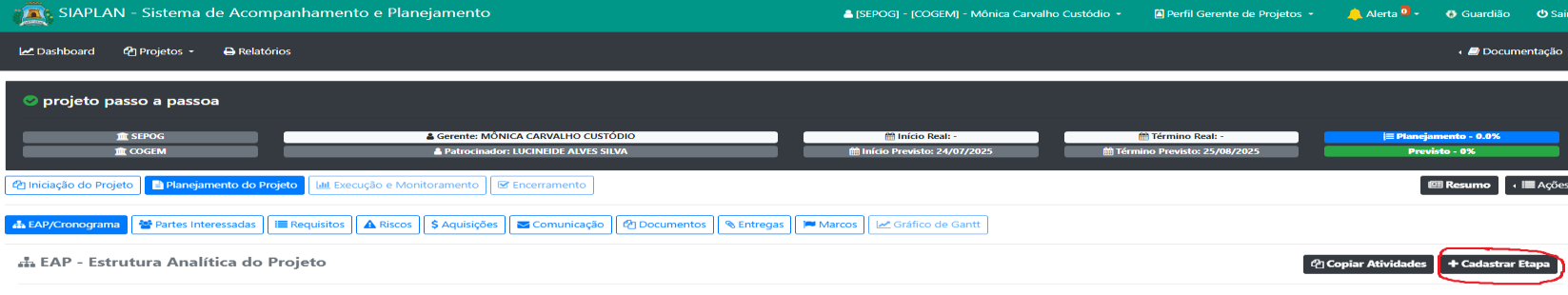Como cadastrar Etapas e Subetapas?