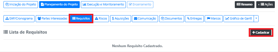 Como registrar os Requisitos de um projeto?
