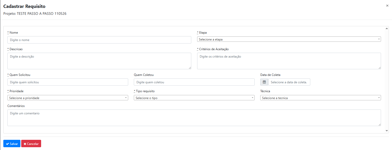 Como registrar os Requisitos de um projeto?