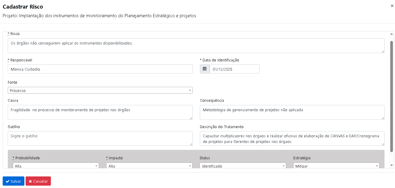 Como registrar e monitorar os Riscos do projeto?