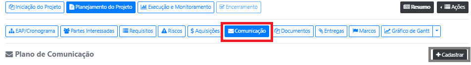Como cadastrar um Plano de Comunicação do projeto?